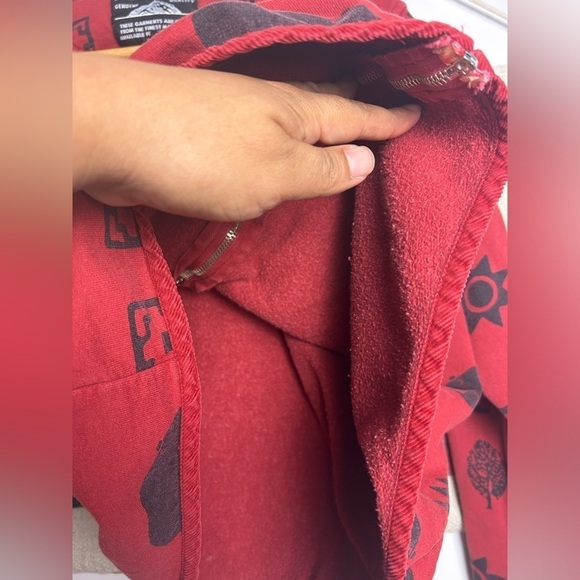 True grit Bear Printed fleece Jacket full zip Long sleeve red-Black minimalist S - Picture 6 of 11